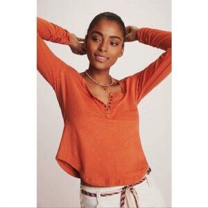 Anthropologie Pilcro Sustainable Sensual Henley Coral Rust Pumpkin Orange New XS